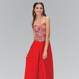 NEW LONG STRAPLESS SLEEVELESS CHIFFON DRESS WITH SEQUINS AND ZIPPER BACK GL2018